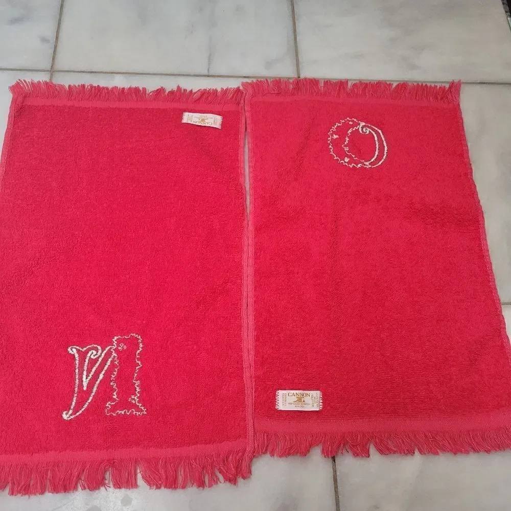 Cannon Red Embroidered Holiday NOEL Bath Hand Towels Set of 4